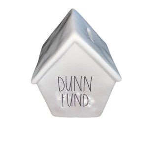 NEW Rae Dunn DUNN FUND Birdhouse Coin Bank by Magenta White w Black Letters
